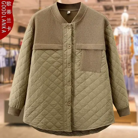 大码中年胖妈妈秋冬装羽绒棉服女200斤宽松洋气中长款夹棉薄棉衣图片