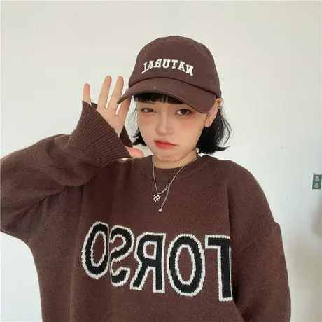 红续日系复古咖啡色套头毛衣女显白慵懒风软糯针织衫小众秋冬上衣商品大图