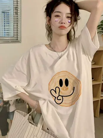 欧货仿棉正肩短袖t恤女装2023新款夏季美式复古港味chic显瘦上衣图片