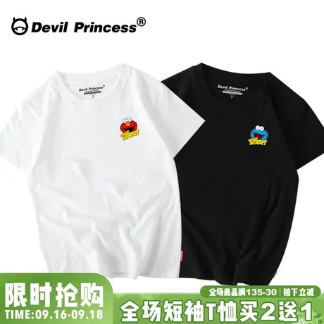 韩国卡通联名t恤短袖女2023纯棉宽松BF风学生韩版港风潮牌情侣装图片