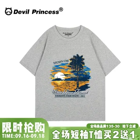 vintage古着感宽松灰色正肩短袖t恤女2023夏季新款小众纯棉上衣潮图片