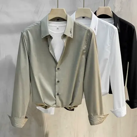 衬衣男夏季薄款潮流商务男装高端免烫上衣休闲男士衬衫长袖春秋款商品大图