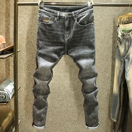 黑灰色秋季百搭牛仔裤男款修身小脚裤高端时尚水洗男装弹力裤子男商品大图