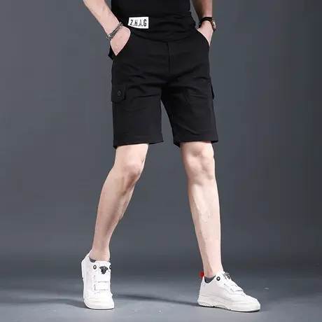 工装短裤男黑色夏季薄款2023新款休闲宽松弹力男士中裤五分裤牛仔商品大图