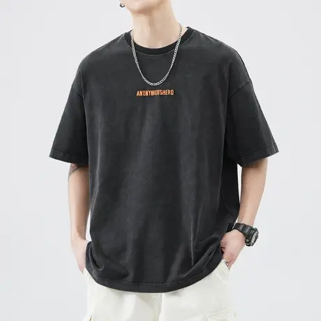 夏天男士高端纯棉短袖T恤夏季薄款男生潮牌宽松圆领半袖2023新款商品大图