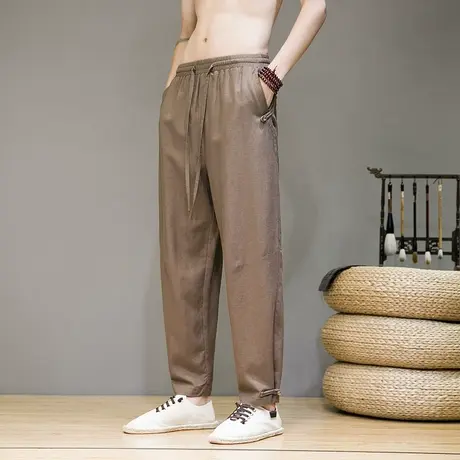 新中式中国风男装亚麻裤男宽松大码男士垂感盘扣棉麻裤子唐装长裤图片