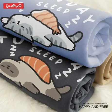 悦游 monday sleep 圆领套头加绒卫衣男春秋外套猫周一睡觉潮流图片