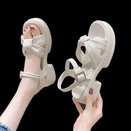 仙女风厚底凉鞋女外穿夏款2023新款小个子粗跟一字带时尚沙滩鞋子图片