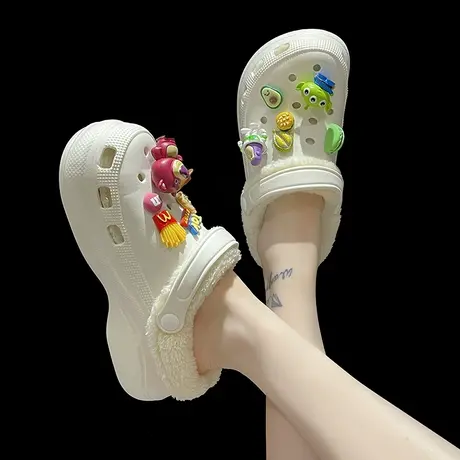 2023新款包头厚底棉拖鞋女冬季可爱毛绒保暖可拆洗外穿防滑洞洞鞋商品大图