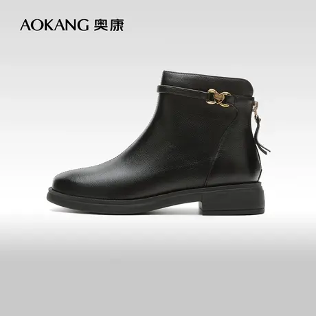 【门店发货】奥康女鞋2023秋季新款短靴子真皮舒适英伦风简约百搭商品大图