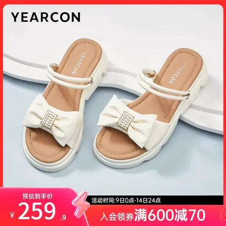 意尔康女鞋夏季凉拖鞋外穿厚底平底凉鞋外出蝴蝶结法式休闲仙女风图片
