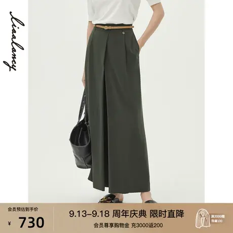 俪雅法式复古优雅森林绿色阔腿裤商场同款春秋季小众通勤西装裤女商品大图