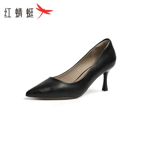 红蜻蜓细跟高跟鞋女2024春季新款网红真皮尖头性感女鞋职业女单鞋商品大图