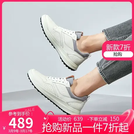 康奈真皮男鞋春季新款耐磨软底运动皮鞋男士系带舒适休闲跑步鞋图片