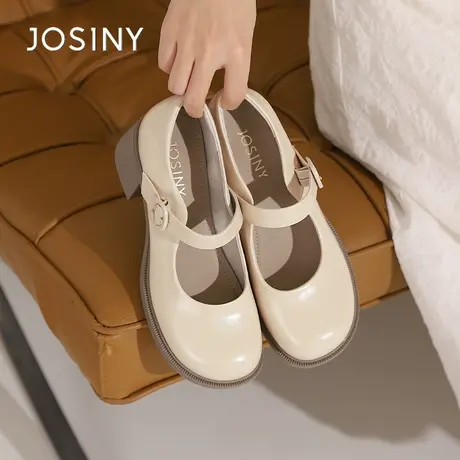 Josiny/卓诗尼2023夏季新款粗跟玛丽珍鞋女法式仙女风单鞋小皮鞋商品大图