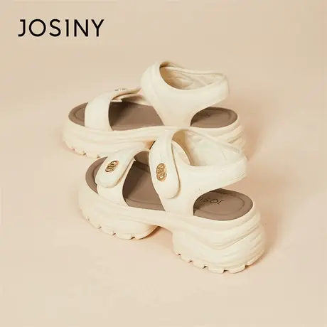 Josiny/卓诗尼白色凉鞋女2024春季新款女士松糕鞋厚底外穿休闲鞋图片