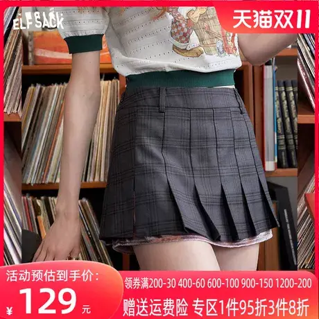 妖精的口袋格纹百褶半身裙女2023秋季新款英伦学院风显瘦a字半裙图片