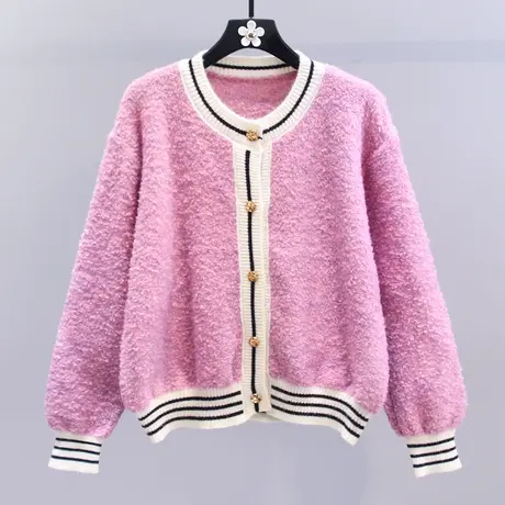 小香风撞色毛衣外套女秋冬2023新款宽松设计感洋气减龄针织开衫商品大图