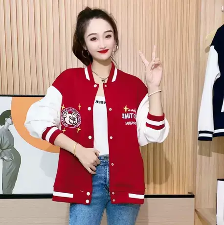 2023秋季新款小熊刺绣外套少女ins潮休闲宽松百搭夹克棒球外套女图片