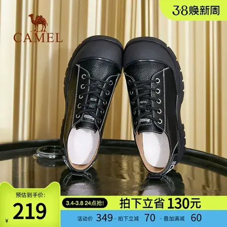 骆驼女鞋2024春季新款丑萌厚底大头鞋女黑色运动休闲鞋女潮ins图片