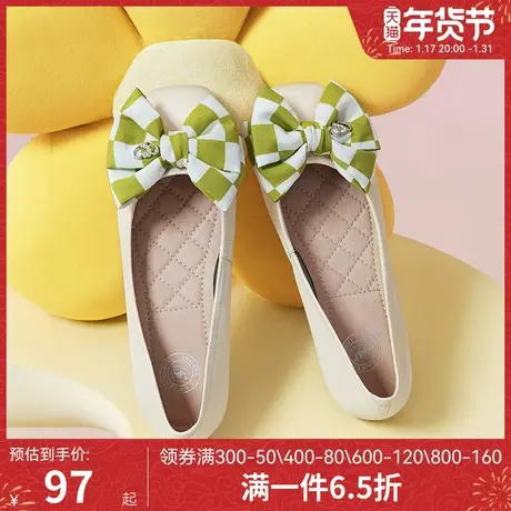 骆驼女鞋2023春季新款浅口牛皮革真皮方头平跟百搭单鞋女平底鞋图片