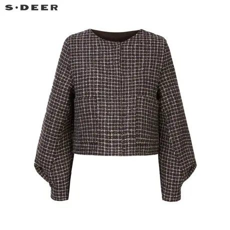 sdeer圣迪奥女装美拉德圆领格纹毛呢短款大衣S233Z2604图片