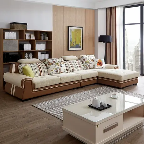 全友家居现代简约贵妃位皮布艺沙发组合客厅大户型家用转角沙发商品大图