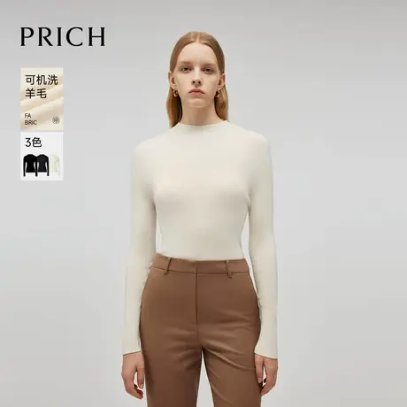 【可机洗羊毛】PRICH无压修身针织衫2024冬季新款收腰保暖毛衣女商品大图