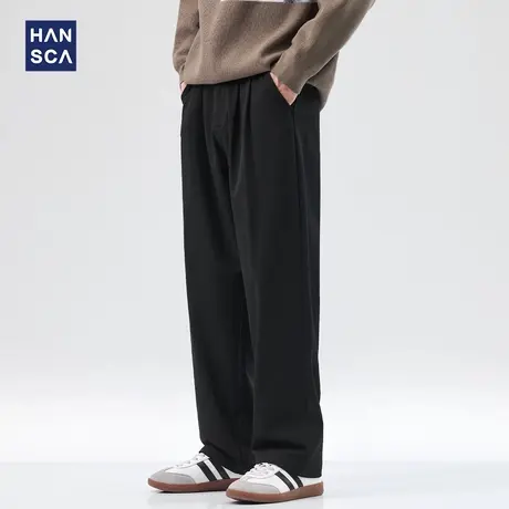 hansca春秋季休闲裤男士2025新款宽松垂感西裤黑色弹力直筒长裤子商品大图