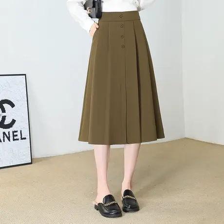 百褶裙秋季女2023新款半身裙显瘦中长a字裙通勤时尚高腰休闲伞裙图片