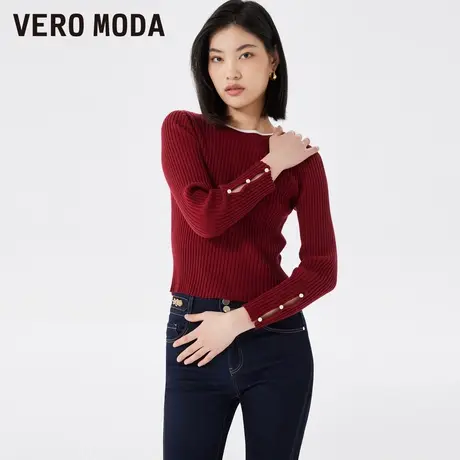 Vero Moda奥莱针织衫毛衣女早秋新款圆领修身长袖简约气质上衣商品大图