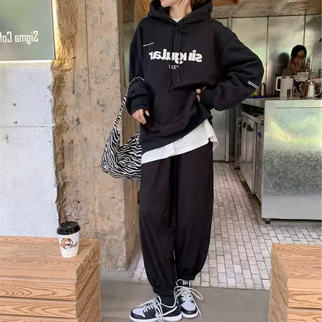 纯棉国潮vibe风大码连帽卫衣女宽松韩版炸街高级感oversize外套潮商品大图