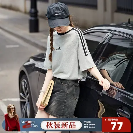 8.1/20点 上新唐狮2025年夏季新款短袖T恤女圆领休闲宽松美式复古商品大图