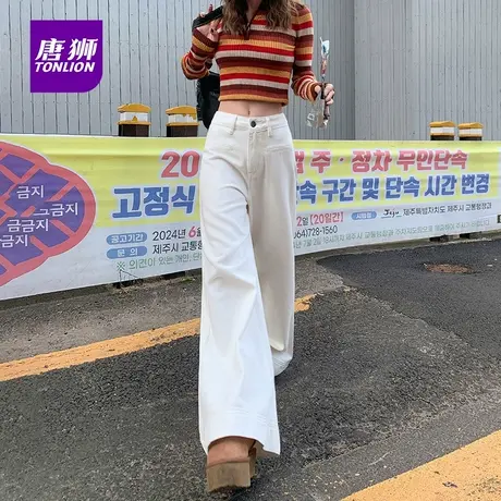 唐狮阔腿牛仔裤女2025夏季薄款新款梨型身材高腰直筒宽松拖地裤AX商品大图