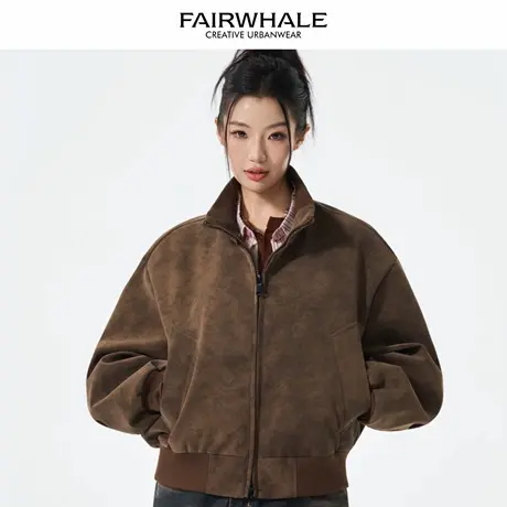 马克华菲美式复古立领短款外套女2025新款春秋宽松休闲百搭上衣潮图片