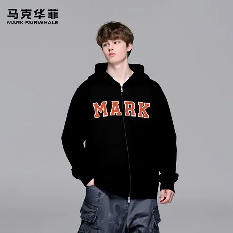 马克华菲 deer 美式字母印花圆领开衫卫衣男款秋季宽松拉链外套女图片