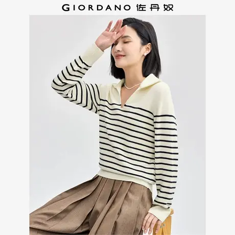 佐丹奴针织衫女装条纹V字翻领毛织套头针织衫 13354690商品大图