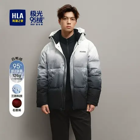HLA/海澜之家保暖鸭绒羽绒服25秋冬新三防石墨烯印花连帽外套男商品大图