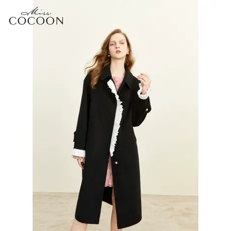 missCOCOON简约时尚百搭2023冬装新款女羊毛双面呢翻领毛呢外套商品大图