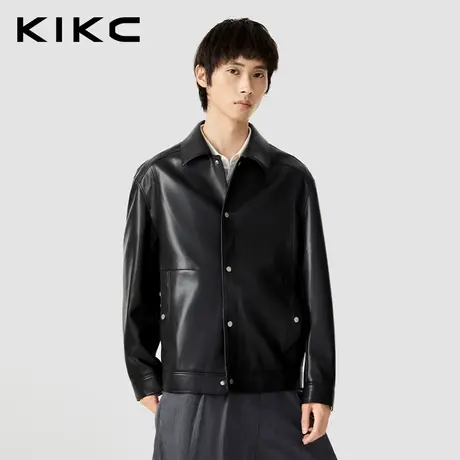 kikc夹克外套男2023秋季新款商场同款复古潮流柔软亮面翻领皮衣图片