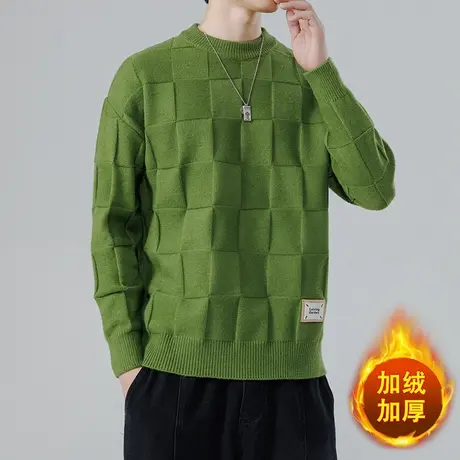秋冬季青年毛衣男士加绒加厚款纯色百搭潮牌潮流针织衫休闲线衣男商品大图