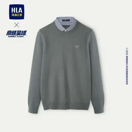 HLA/海澜之家麻烦星球联名系列针织衫23秋冬新双领字母刺绣毛衣男商品大图