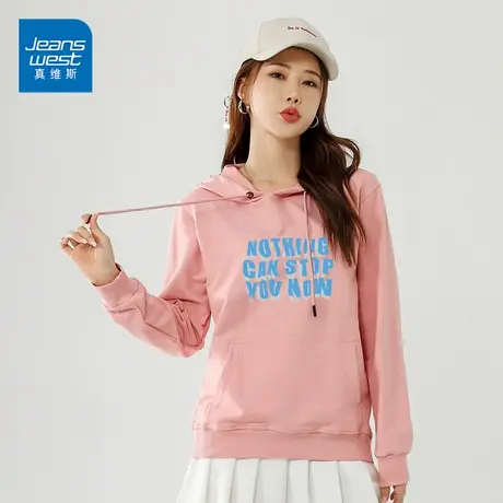 真维斯连帽卫衣2023新款宽松长袖上衣女字母印花外套ins风潮商品大图