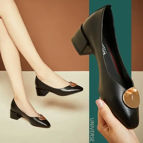 清仓职业粗跟单鞋通勤单鞋气质方头职业套装瓢鞋不累脚浅口一脚蹬商品大图