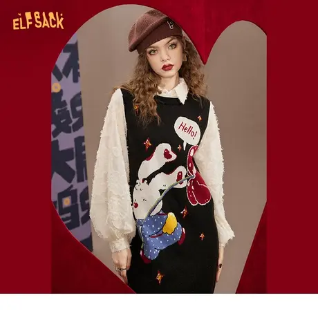 妖精的口袋假两件蕾丝拼接针织连衣裙女2023秋季新款气质显瘦裙子商品大图