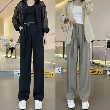 高腰西装裤女春夏季薄款高级感垂感宽松显瘦西裤直筒休闲阔腿裤子图片