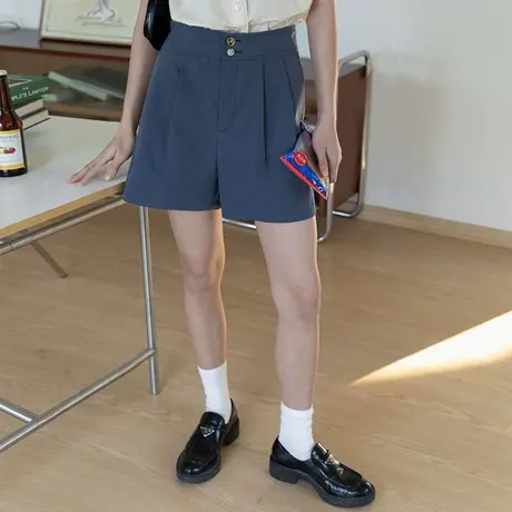 omont蛋挞家 西装短裤女2022夏季薄款高腰直筒小个子休闲五分裤子商品大图