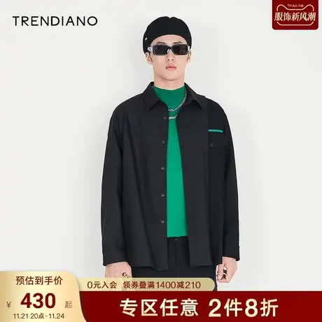 TRENDIANO官方潮牌男装秋季新款休闲个性拼接长袖衬衫外套男商品大图
