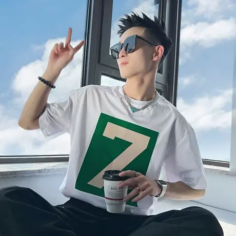 夏季男士短袖打底衫t恤青年潮流休闲时尚数字7学生半袖潮牌体恤商品大图