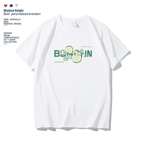 港风夏日柠檬冰块印花短袖t恤男学生纯棉宽松休闲圆领半袖体恤衫商品大图